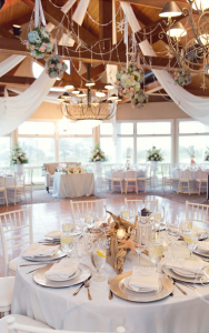 wedding venue with tables and chairs