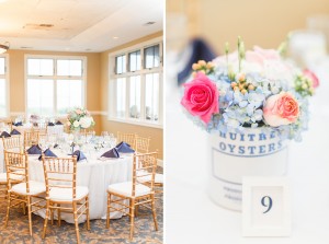 wedding table and chairs with close up of flower arrangement